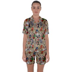 Tattoo Pattern Satin Short Sleeve Pyjamas Set by Amaryn4rt