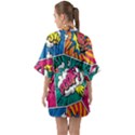 Comic Colorful Seamless Pattern Half Sleeve Satin Kimono  View2