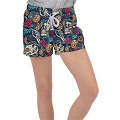 Vintage Art Tattoos Colorful Seamless Pattern Velour Lounge Shorts by Amaryn4rt