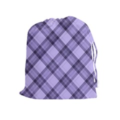 Pastel Purple And Steel Black Lines Pattern, Retro Tartan, Classic Plaid Drawstring Pouch (xl) by Casemiro