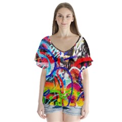 Crazy Grafitti V-neck Flutter Sleeve Top by essentialimage