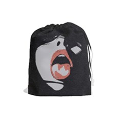 Wide Open And Ready - Kinky Girl Face In The Dark Drawstring Pouch (large) by Casemiro