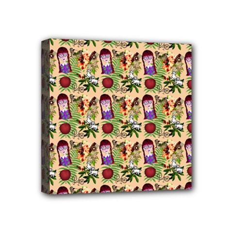 Purple Glasses Girl Pattern Peach Mini Canvas 4  X 4  (stretched) by snowwhitegirl
