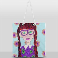 Purple Glasses Girl Wall Full Print Rope Handle Tote (large) by snowwhitegirl