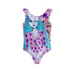 Blue Haired Girl Wall Kids  Frill Swimsuit by snowwhitegirl