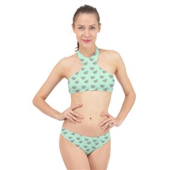Zodiac Bat Pink Mint High Neck Bikini Set by snowwhitegirl