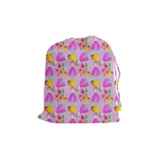 Girl With Hood Cape Heart Lemon Pattern Lilac Drawstring Pouch (medium) by snowwhitegirl