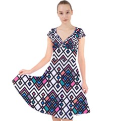 Boho Geometric Cap Sleeve Front Wrap Midi Dress by tmsartbazaar