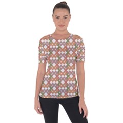 Squares And Diamonds Shoulder Cut Out Short Sleeve Top by tmsartbazaar