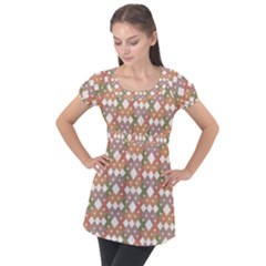 Squares And Diamonds Puff Sleeve Tunic Top by tmsartbazaar
