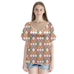 Squares And Diamonds V-neck Flutter Sleeve Top by tmsartbazaar