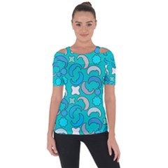 Cloudy Blue Moon Shoulder Cut Out Short Sleeve Top by tmsartbazaar