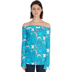 Cloudy Blue Moon Off Shoulder Long Sleeve Top by tmsartbazaar