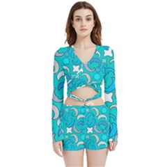 Cloudy Blue Moon Velvet Wrap Crop Top by tmsartbazaar