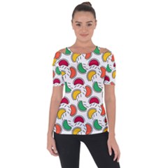 Geometric Fruity Shoulder Cut Out Short Sleeve Top by tmsartbazaar