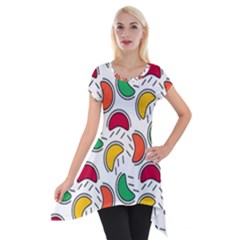 Geometric Fruity Short Sleeve Side Drop Tunic by tmsartbazaar