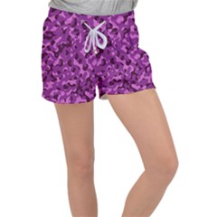 Dark Purple Camouflage Pattern Velour Lounge Shorts by SpinnyChairDesigns