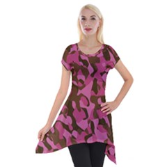 Pink And Brown Camouflage Short Sleeve Side Drop Tunic by SpinnyChairDesigns