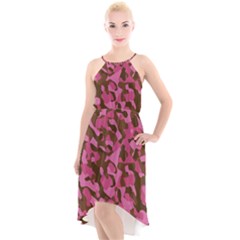 Pink And Brown Camouflage High-low Halter Chiffon Dress  by SpinnyChairDesigns