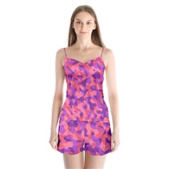 Pink And Purple Camouflage Satin Pajamas Set by SpinnyChairDesigns