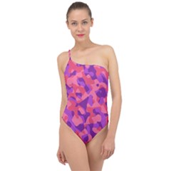 Pink And Purple Camouflage Classic One Shoulder Swimsuit by SpinnyChairDesigns