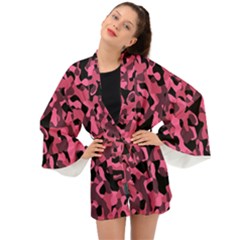 Black And Pink Camouflage Pattern Long Sleeve Kimono by SpinnyChairDesigns