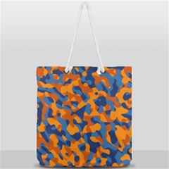Blue And Orange Camouflage Pattern Full Print Rope Handle Tote (large) by SpinnyChairDesigns