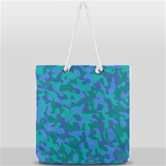 Blue Turquoise Teal Camouflage Pattern Full Print Rope Handle Tote (large) by SpinnyChairDesigns