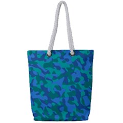 Blue Turquoise Teal Camouflage Pattern Full Print Rope Handle Tote (small) by SpinnyChairDesigns