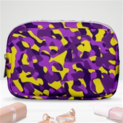 Purple And Yellow Camouflage Pattern Make Up Pouch (small) by SpinnyChairDesigns