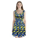 Blue and Yellow Camouflage Pattern Split Back Mini Dress  View1