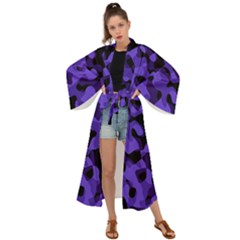 Purple Black Camouflage Pattern Maxi Kimono by SpinnyChairDesigns