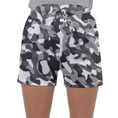 Grey And White Camouflage Pattern Sleepwear Shorts by SpinnyChairDesigns