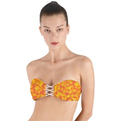 Orange And Yellow Camouflage Pattern Twist Bandeau Bikini Top by SpinnyChairDesigns