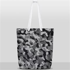 Grey And Black Camouflage Pattern Full Print Rope Handle Tote (small) by SpinnyChairDesigns