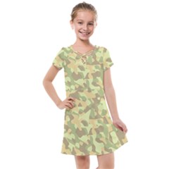 Light Green Brown Yellow Camouflage Pattern Kids  Cross Web Dress by SpinnyChairDesigns