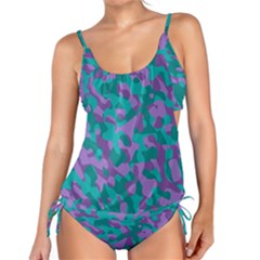 Purple And Teal Camouflage Pattern Tankini Set by SpinnyChairDesigns