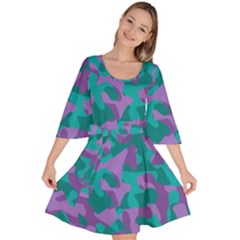 Purple And Teal Camouflage Pattern Velour Kimono Dress by SpinnyChairDesigns