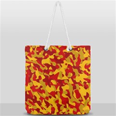 Red And Yellow Camouflage Pattern Full Print Rope Handle Tote (large) by SpinnyChairDesigns