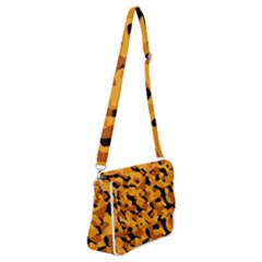 Orange And Black Camouflage Pattern Shoulder Bag With Back Zipper by SpinnyChairDesigns