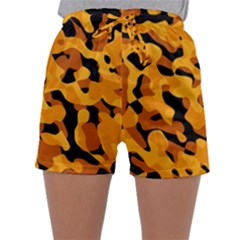 Orange And Black Camouflage Pattern Sleepwear Shorts by SpinnyChairDesigns