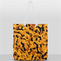 Orange And Black Camouflage Pattern Full Print Rope Handle Tote (large) by SpinnyChairDesigns