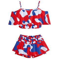 Red White Blue Camouflage Pattern Kids  Off Shoulder Skirt Bikini by SpinnyChairDesigns