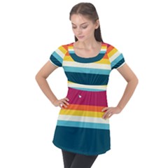 70s Vintage Stripes Puff Sleeve Tunic Top by tmsartbazaar