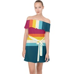 70s Vintage Stripes Off Shoulder Chiffon Dress by tmsartbazaar