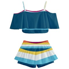 70s Vintage Stripes Kids  Off Shoulder Skirt Bikini by tmsartbazaar