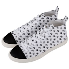 Cat Dog Animal Paw Prints Pattern Black And White Men s Mid-top Canvas Sneakers by SpinnyChairDesigns