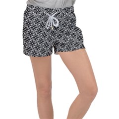 Black And White Decorative Design Pattern Velour Lounge Shorts by SpinnyChairDesigns