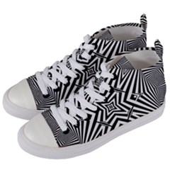 Black And White Line Art Pattern Stripes Women s Mid-top Canvas Sneakers by SpinnyChairDesigns