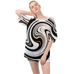 Black And White Swirl Spiral Swoosh Pattern Oversized Chiffon Top by SpinnyChairDesigns